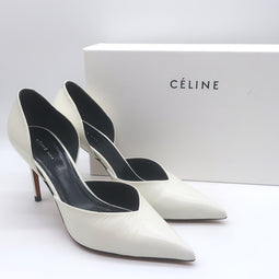 Celine d'Orsay Pointed Toe Pumps White 