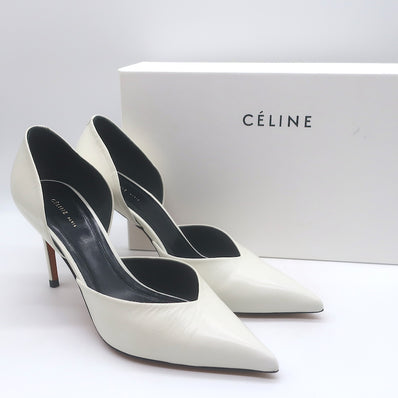 Celine d'Orsay Pointed Toe Pumps White 