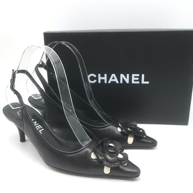 Chanel 05A CC Camellia Pointed Toe Slingback Pumps 