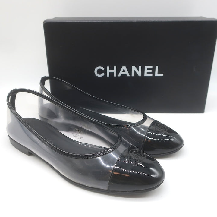 Chanel 10B CC Cap Toe PVC &amp; Patent Leather Ballet Flats 