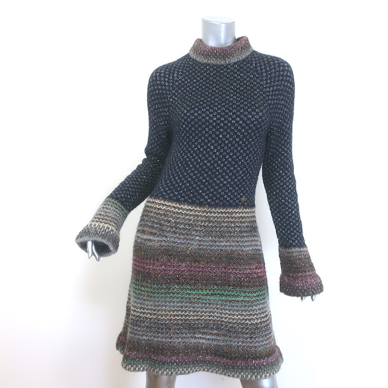 Chanel 11A Paris-Byzantine Metallic Knit Sweater Dress Navy/Multi Size 40 Chanel 11A Paris-Byzantine Metallic Knit Sweater Dress Navy/Multi Size 40
