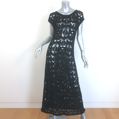 Chanel 17C Crochet Knit Cap Sleeve Maxi Dress Black
