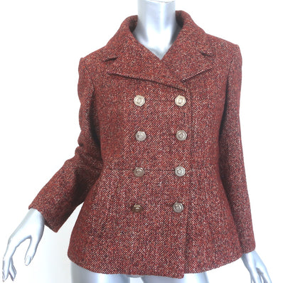 Chanel 18A Tweed Double Breasted Jacket Dark Red Size 36