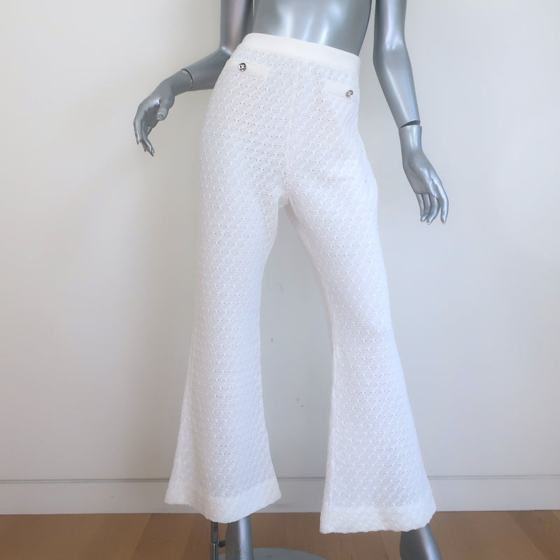 Chanel 19C Flared Knit Pants White Cotton Size 40
