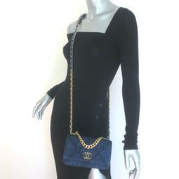 Chanel 19 Quilted Denim Wallet on Chain Indigo Small Crossbody
