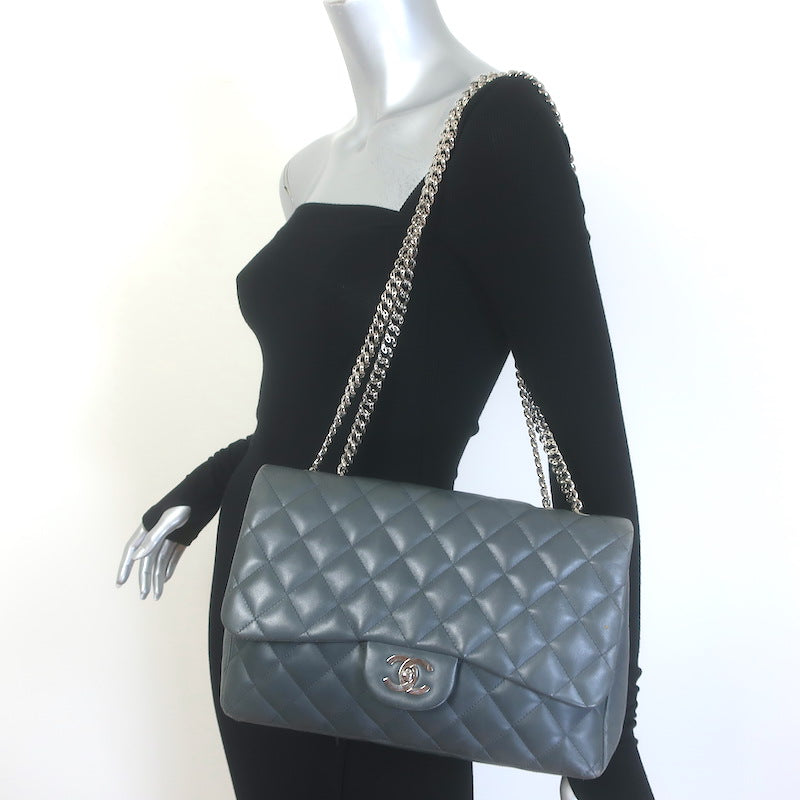 Chanel 2006 Bijoux Chain Jumbo Single Flap Bag Dark Gray