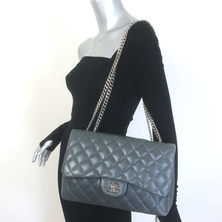 Chanel 2006 Bijoux Chain Jumbo Single Flap Bag Dark Gray