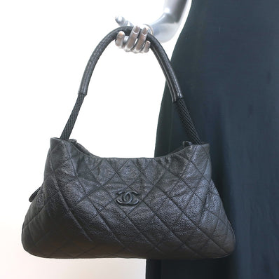 Chanel 2009 Yacht Expandable Zip Medium Hobo Bag Black Quilted Caviar Leather