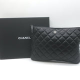 Chanel 2015 O Case Clutch Black Perforated Lambskin Leather