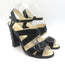 Chanel 2016 Floral-Heel Crisscross Sandals Black Patent Leather Size 38.5