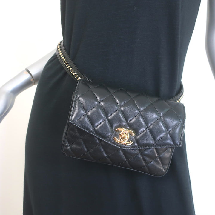 Chanel 2017 Quilted Leather Chain-Trim Mini Envelope Belt Bag 