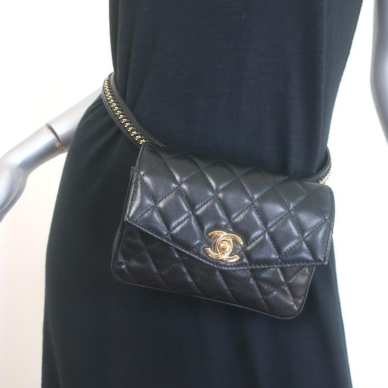 Chanel 2017 Quilted Leather Chain-Trim Mini Envelope Belt Bag 