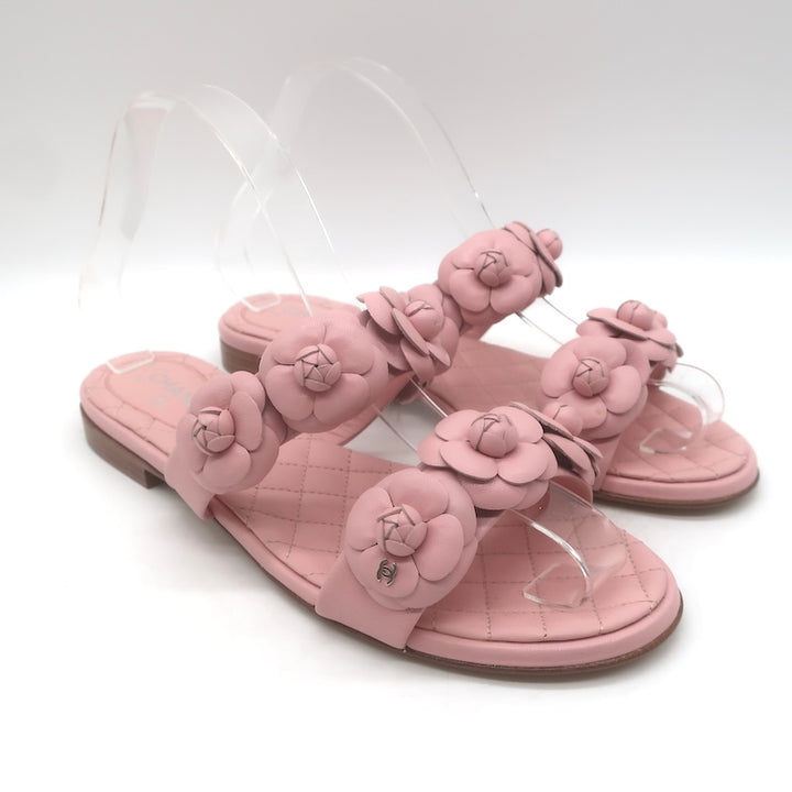 Chanel 2018 Camellia Double Strap Slide Sandals 