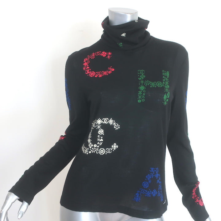 Chanel 2021 Coco Mark Turtleneck Sweater Black