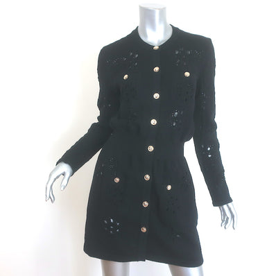 Chanel 21C Open-Knit Button Front Mini Dress Black 