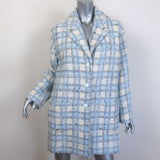 Chanel 22B Sequined Checked Tweed Coat Light Blue/White 