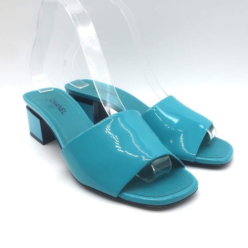 Chanel 22C CC Block Heel Mule Sandals Turquoise 