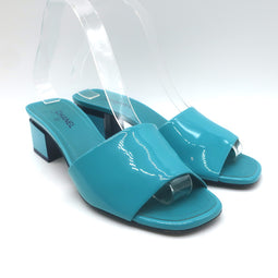 Chanel 22C CC Block Heel Mule Sandals Turquoise 