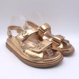 Chanel 22C Star-CC Metallic Leather Dad Sandals Rose Gold 