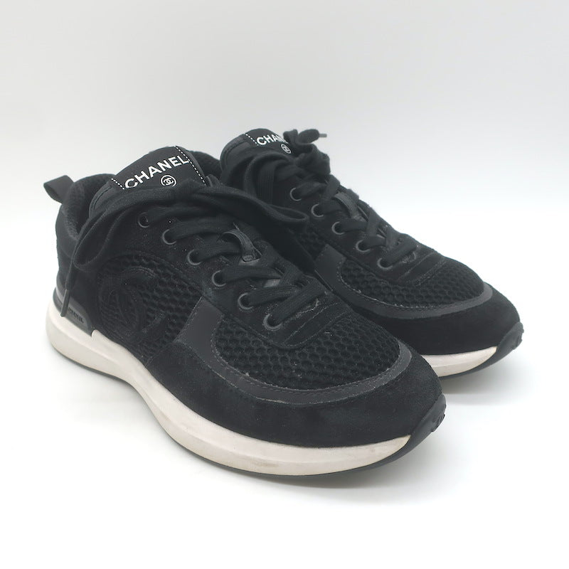 Chanel 22P CC Low Top Sneakers Black Mesh & Suede