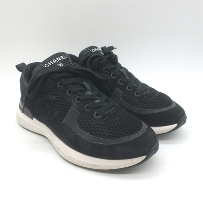 Chanel 22P CC Low Top Sneakers Black Mesh & Suede