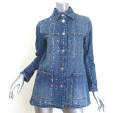 Chanel 23A Sequined Denim Jacket Blue Cotton Size 38 NEW