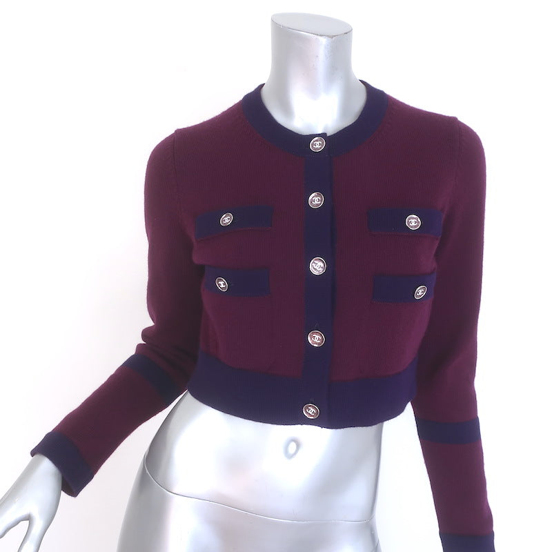 Chanel 23B Two-Tone Cashmere Cropped Cardigan Bordeaux & Purple 