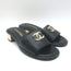 Chanel 23K CC Gold-Heel Slide Sandals Black Leather Size 37