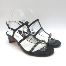 Chanel 23P Crystal CC Chain-Trimmed T-Strap Sandals