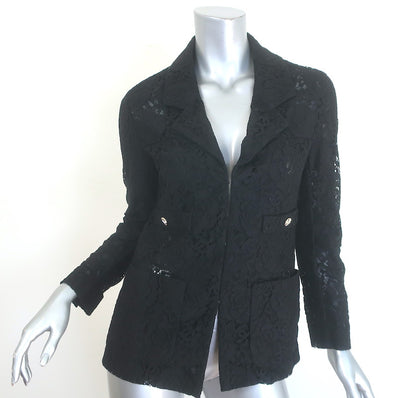 Chanel 23S Lace Crystal-Button Blazer Jacket Black