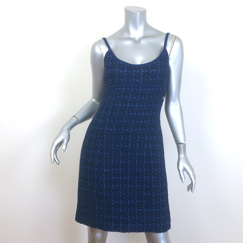 Chanel 24P Tweed Tank Dress Navy Wool-Blend Size 38 NEW