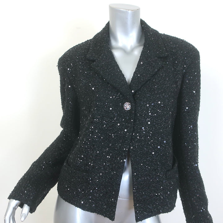 Chanel 24S Sequined Tweed One-Button Jacket Black 