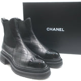 Chanel 26C Patent Cap Toe Quilted Leather Chelsea Boots 