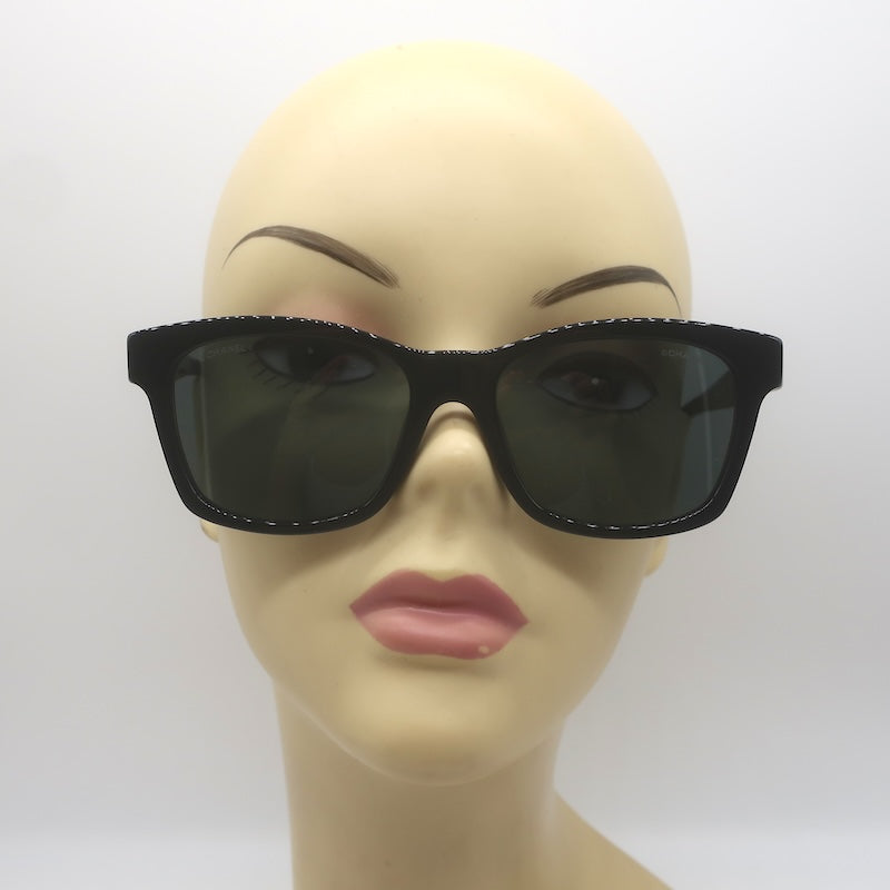 Chanel 5484 CC Quilted-Side 54mm Square Sunglasses Black