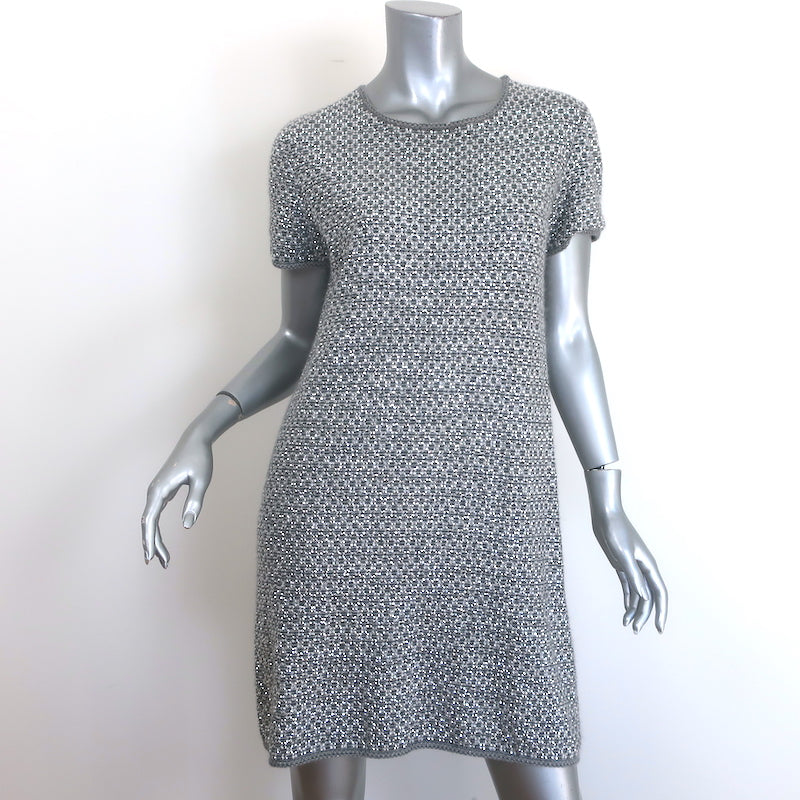 Chanel Allover Crystal Short Sleeve Sweater Dress Silver Angora-Silk Size 40 Chanel Allover Crystal Short Sleeve Sweater Dress Silver Angora-Silk Size 40