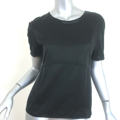 Chanel Beaded T-Shirt Black Jersey Size 38 Short Sleeve Top