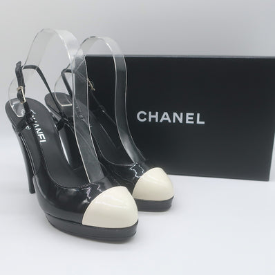 Chanel Bicolor Cap Toe Slingback Platform Pumps 