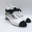 Chanel Bicolor Cap Toe T-Strap Bow Pumps White Leather & Black Velvet Size 38C