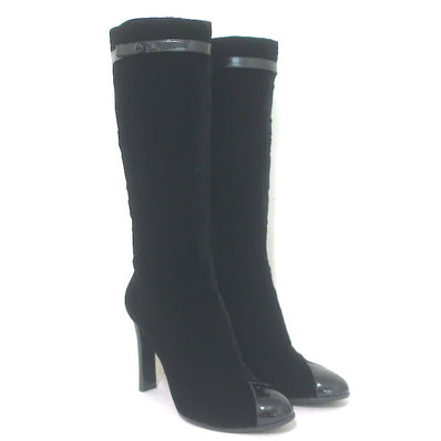 Chanel CC-Strap Cap Toe Tall Boots Black Velvet