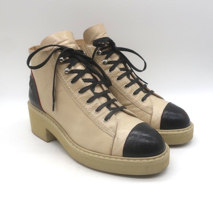 Chanel CC Bicolor Cap Toe Lace-Up Ankle Boots 