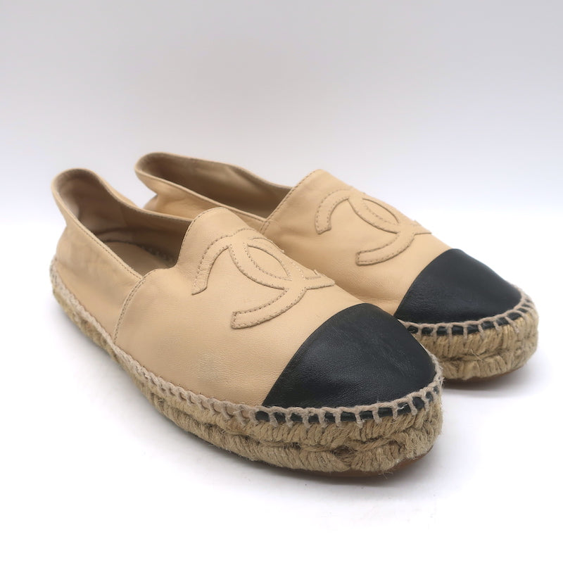Chanel CC Cap Toe Espadrilles Beige &amp; Black 