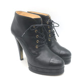 Chanel CC Cap Toe Quilted-Platform Lace-Up Booties
