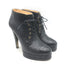 Chanel CC Cap Toe Quilted-Platform Lace-Up Booties Black Leather Size 40