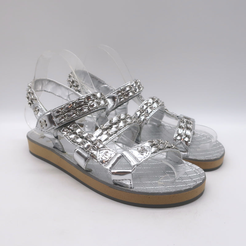 Chanel CC Chain Dad Sandals Silver 