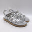 Chanel CC Chain Dad Sandals Silver Metallic Leather Size 36