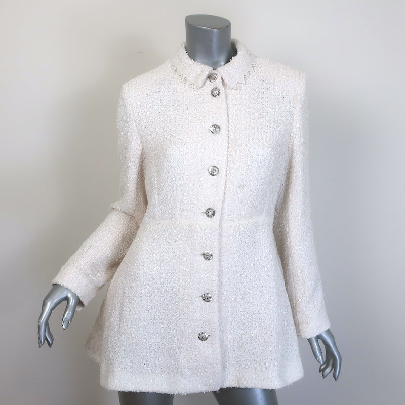 Chanel CC Embroidered Lace-Trim Sequined Tweed Jacket 
