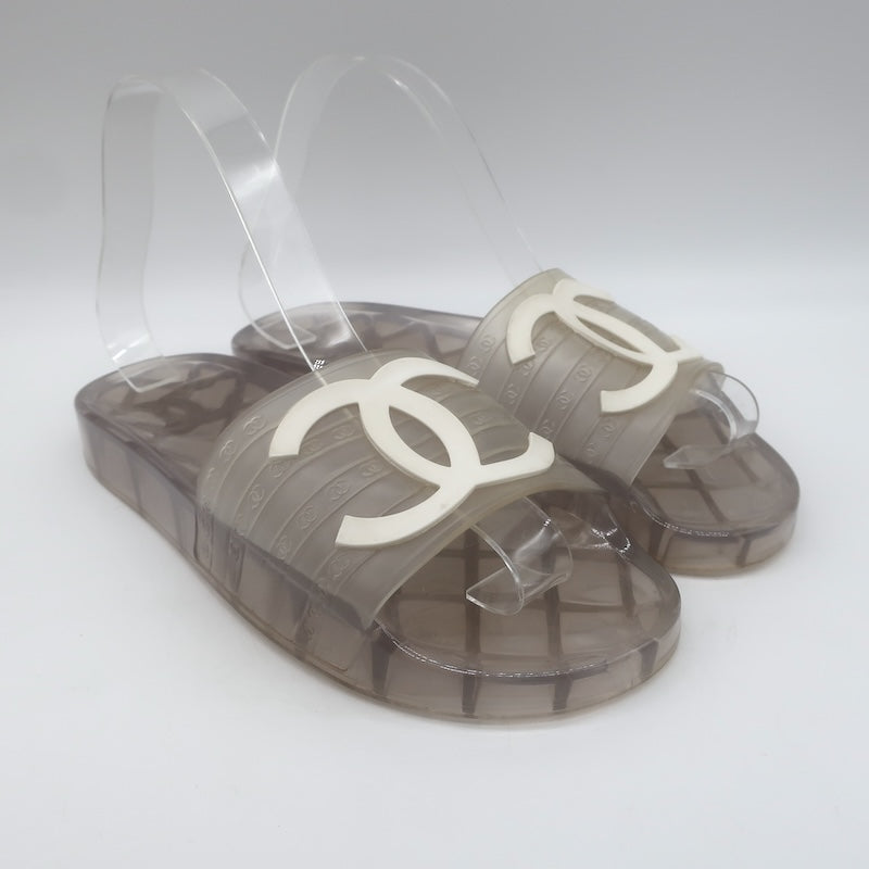 Chanel CC Jelly Pool Slide Sandals Clear Rubber