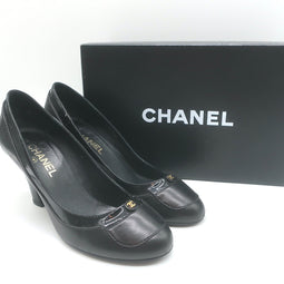 Chanel CC Pumps Black Patent-Trimmed Leather
