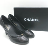 Chanel CC Pumps Black Patent-Trimmed Leather