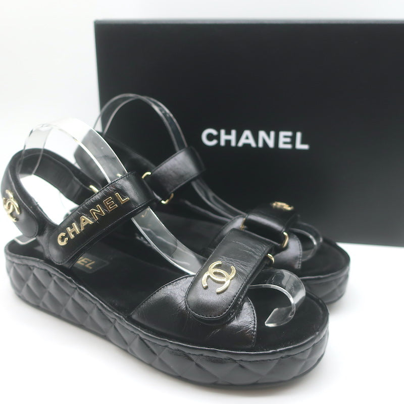 Chanel CC Quilted-Platform Dad Sandals 